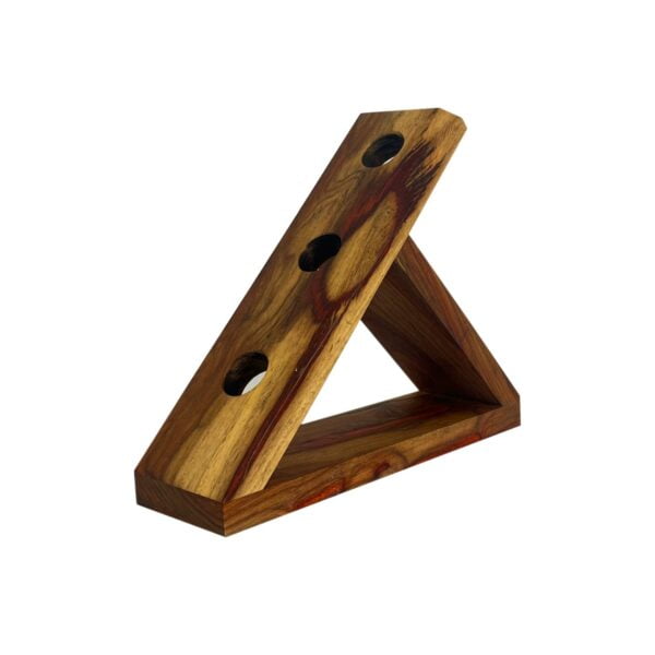 Alpha Phantom Creations Saguaro Cactus Designer Wooden Triangular-Shaped Wine Bottle Holder side angled view in varnish suede finish Alpha Phantom Creations Saguaro Cactus Designer Wooden Triangular-Shaped Wine Bottle Holder side angled view in varnish suede finish