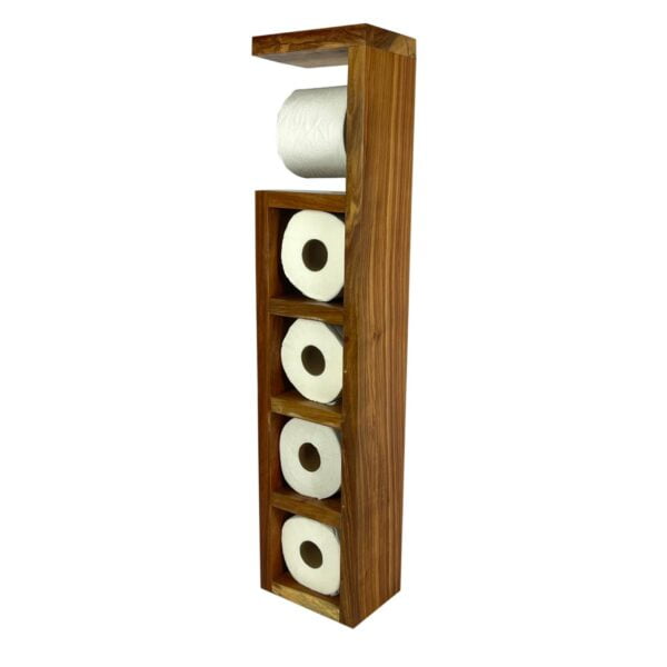 Alpha Phantom Creations White Gold Chief Designer Wooden Toilet Roll Holder & Dispenser with roll back view Alpha Phantom Creations White Gold Chief Designer Wooden Toilet Roll Holder & Dispenser with roll back view