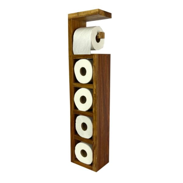 Alpha Phantom Creations White Gold Chief Designer Wooden Toilet Roll Holder & Dispenser with roll front angle view