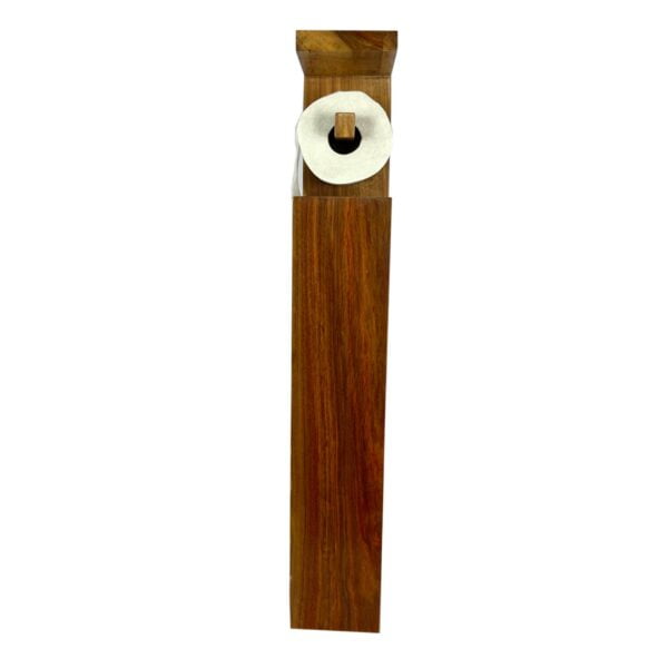 Alpha Phantom Creations White Gold Chief Designer Wooden Toilet Roll Holder & Dispenser with roll side view Alpha Phantom Creations White Gold Chief Designer Wooden Toilet Roll Holder & Dispenser with roll side view