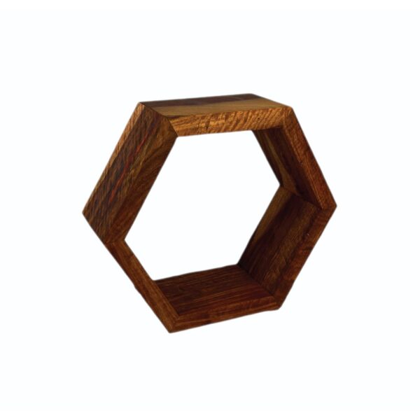 Designer Wooden Honeycomb-Shaped Floating Display Shelves stained Designer Wooden Honeycomb-Shaped Floating Display Shelves stained
