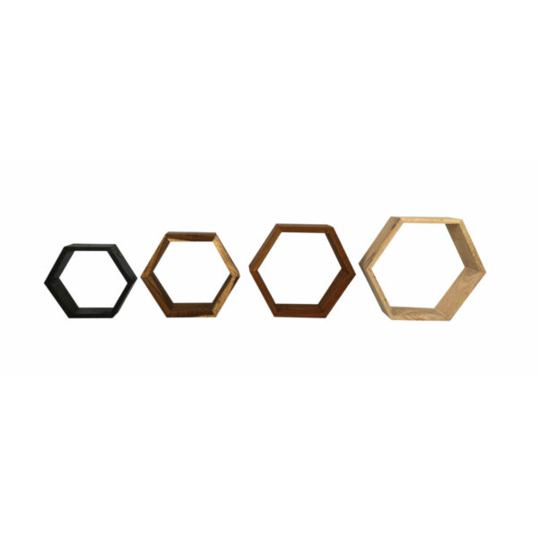 Designer Wooden Honeycomb-Shaped Floating Display Shelves variations