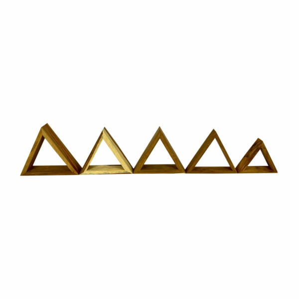Designer Wooden Triangular-Shaped Floating Display Shelves Raw Kiaat Native Teepee