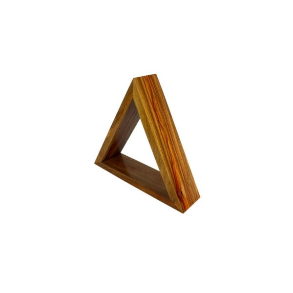 Designer Wooden Triangular-Shaped Floating Display Shelves Raw Kiaat Native Teepee side angled view Designer Wooden Triangular-Shaped Floating Display Shelves Raw Kiaat Native Teepee side angled view
