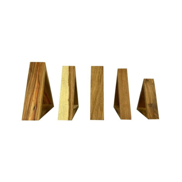 Designer Wooden Triangular-Shaped Floating Display Shelves Raw Kiaat Native Teepee side view Designer Wooden Triangular-Shaped Floating Display Shelves Raw Kiaat Native Teepee side view