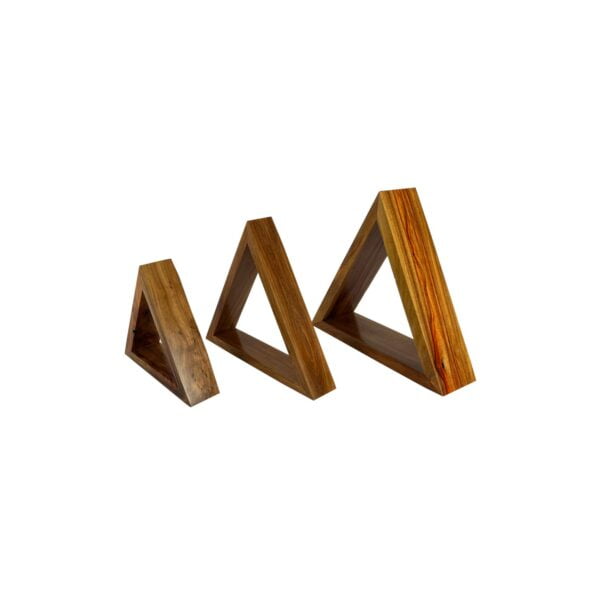Designer Wooden Triangular-Shaped Floating Display Shelves Sand Sealer Kiaat Native Teepee Designer Wooden Triangular-Shaped Floating Display Shelves Sand Sealer Kiaat Native Teepee